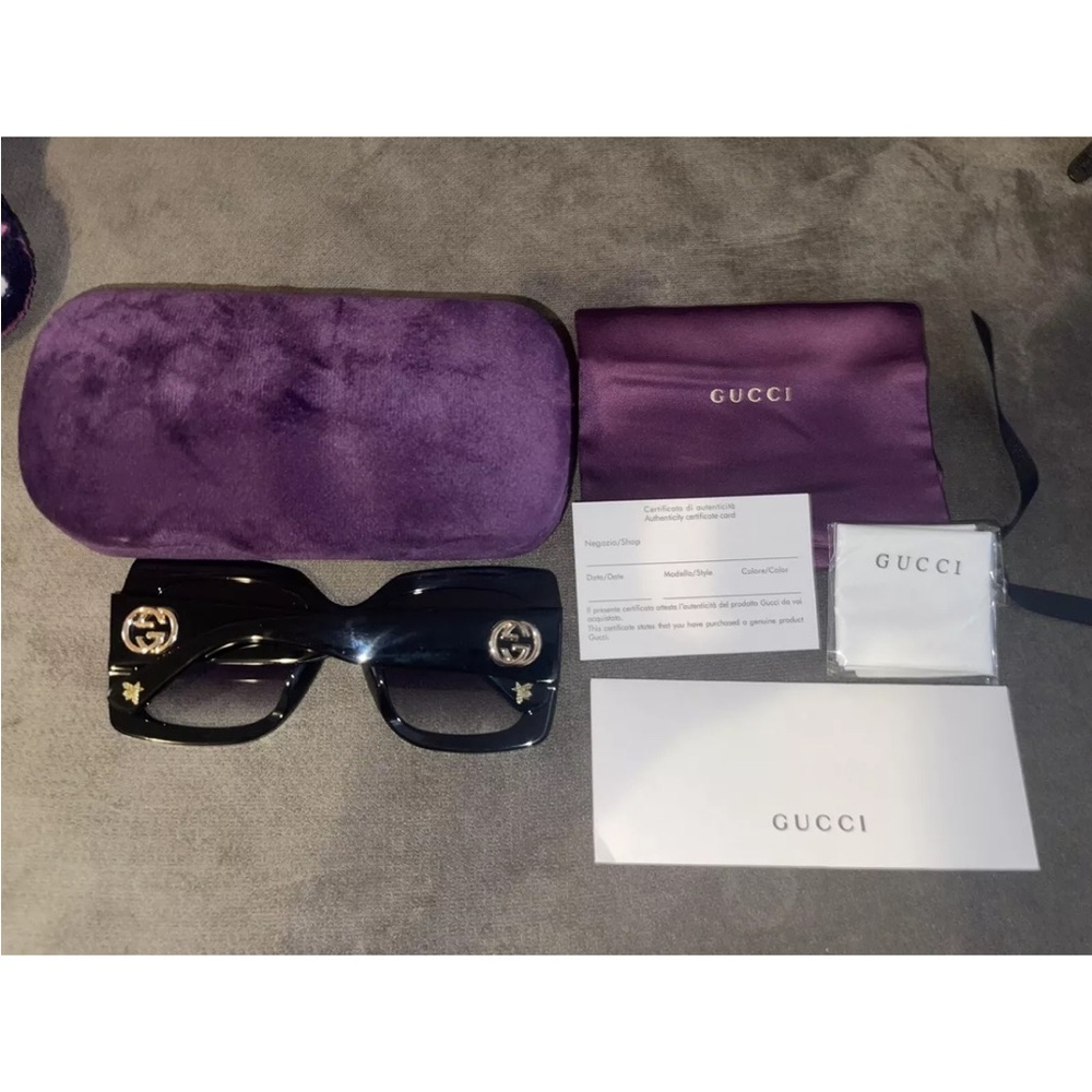 New Gucci GG0083s Oversized Square Women Black Sunglasses - Picture 4 of 6